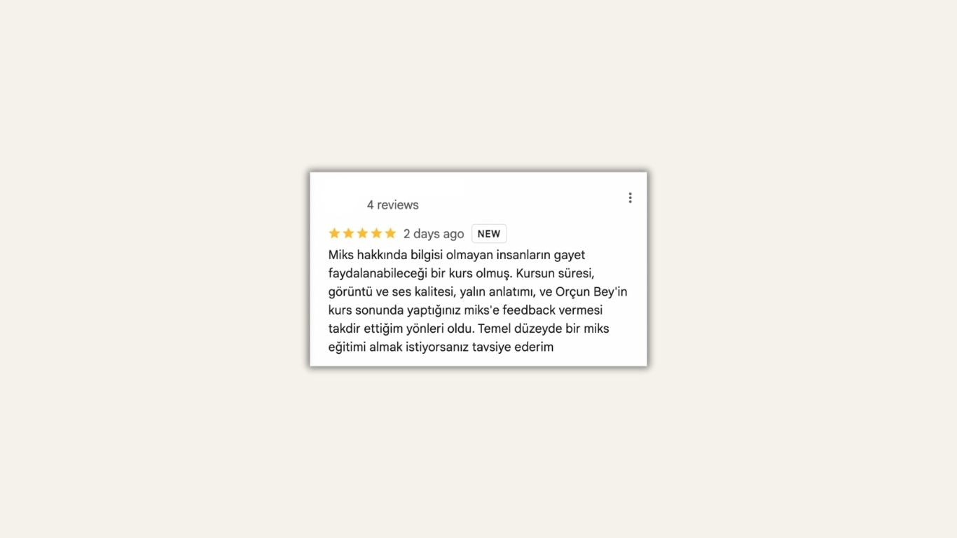 miksin temelleri kursu google review screenshot